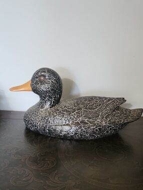 Decorative Crackle Black Duck Figurine with Orange Beak